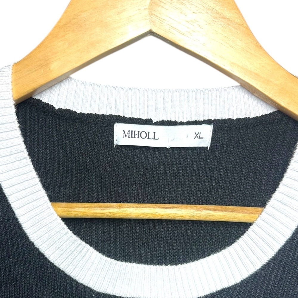 MIHOLL Black White Striped Trim Ribbed Knit Crop Tank Top‎ Womens XL - Picture 6 of 6